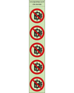 Autocollants photoluminescents Interdiction d'utiliser l'ascenseur en cas d'incendie - P020 norme iso 7010 – par Lot de 5