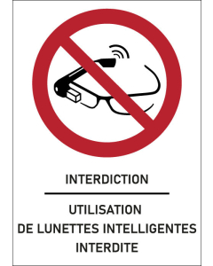 Panneau Utilisation de lunettes intelligentes interdite