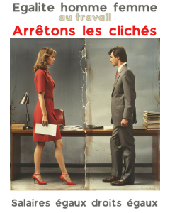 Affiche prévention égalité homme femme - style années 80