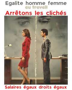 Affiche prévention égalité homme femme style americain office de 1980