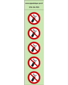 Autocollants photoluminescents Interdiction d'activer des téléphones mobiles 5Ph