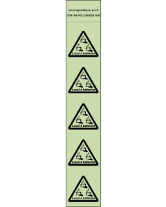 Panneau Autocollants photoluminescents Danger local à batteries – 5Ph