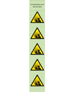 Autocollants photoluminescents  Attention projection brûlante sur le visage  - W401  norme iso 7010 – par Lot de 5