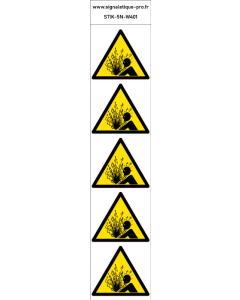 Autocollants  Attention projection brûlante sur le visage - W401 norme iso 7010 – par Lot de 5