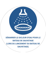 Panneau pictogramme Démarrer le gicleur d'eau pour le bateau de sauvetage (lors du lancement du bateau de sauvetage)
